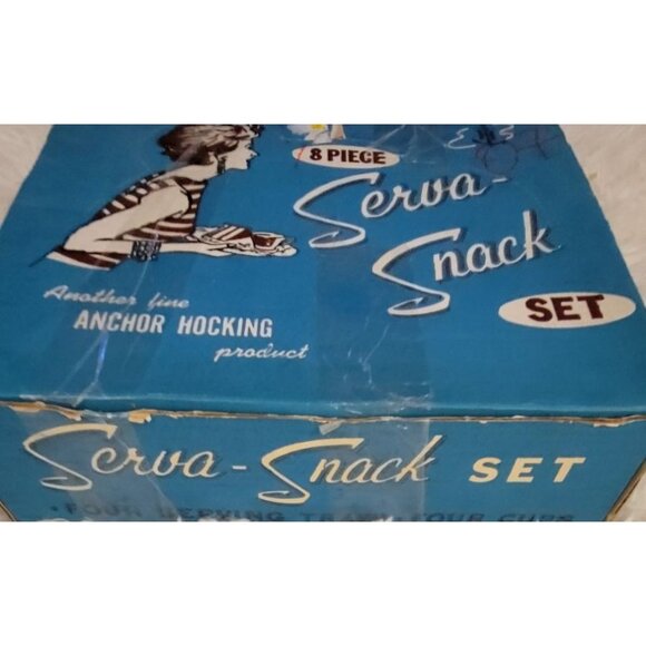 Vintage 8 Piece Anchor Hocking Serwa-Snack Set With Serving Trays & Cups - Picture 4 of 10